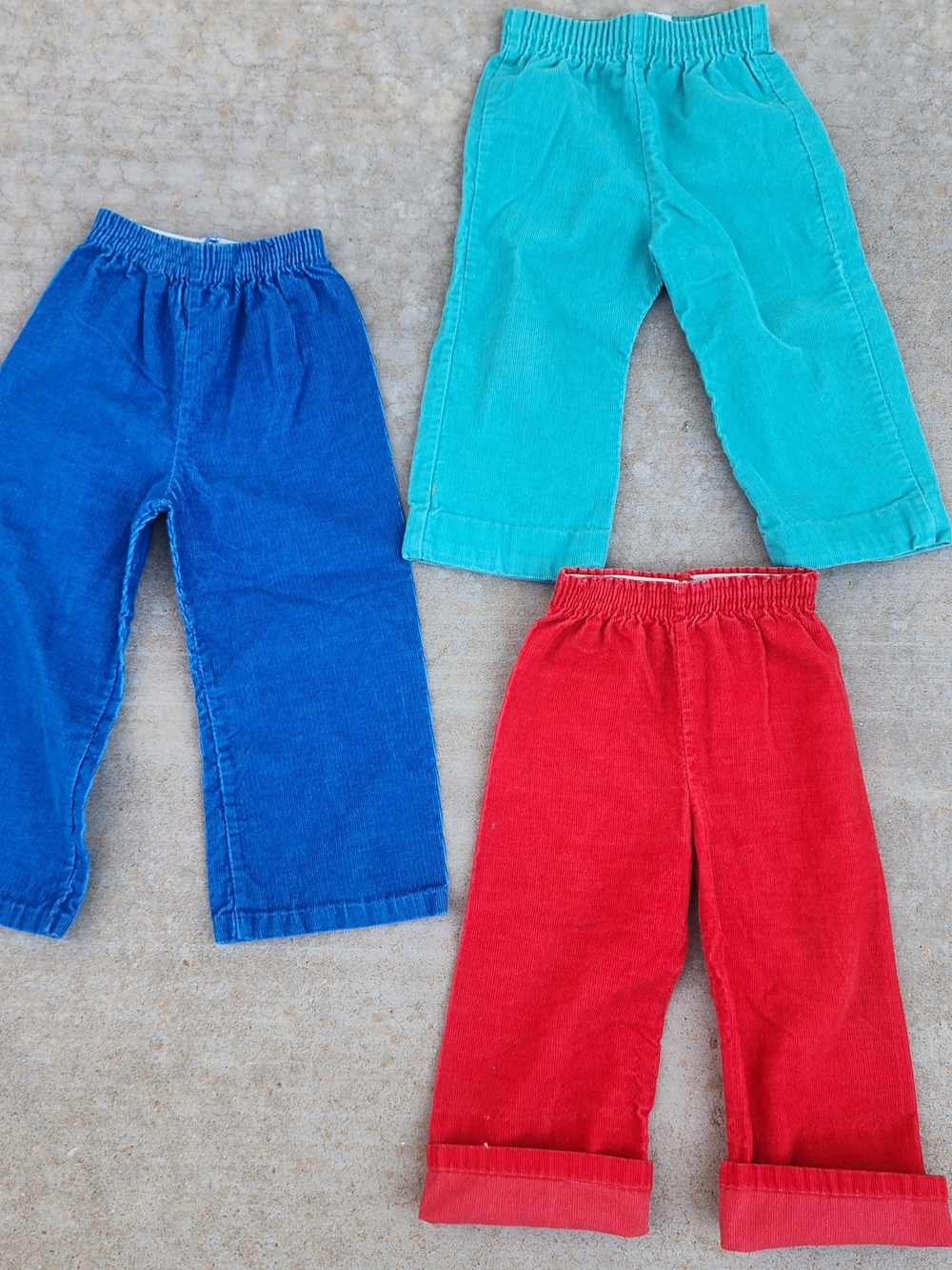 Vintage Kids Toddler Corduroy Casual Pull-On Pants Bundle Blue, Teal, Red Sz 3T